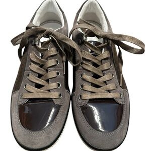 Designer Brown Suede and‎ Patent Leather Sneakers Mens 7.5 Casual Luxury